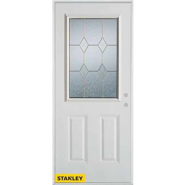 Geometric Patina 1/2 Lite 2-Panel White 34 In. x 80 In. Steel Entry Door - Left Inswing