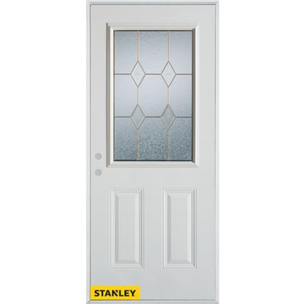 Geometric Patina 1/2 Lite 2-Panel White 34 In. x 80 In. Steel Entry Door - Right Inswing