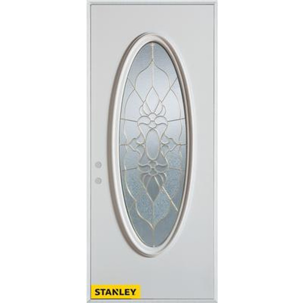 Traditional Zinc Oval Lite White 34 In. x 80 In. Steel Entry Door - Right Inswing