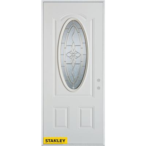 Traditional Patina Oval Lite 2-Panel White 36 In. x 80 In. Steel Entry Door - Left Inswing