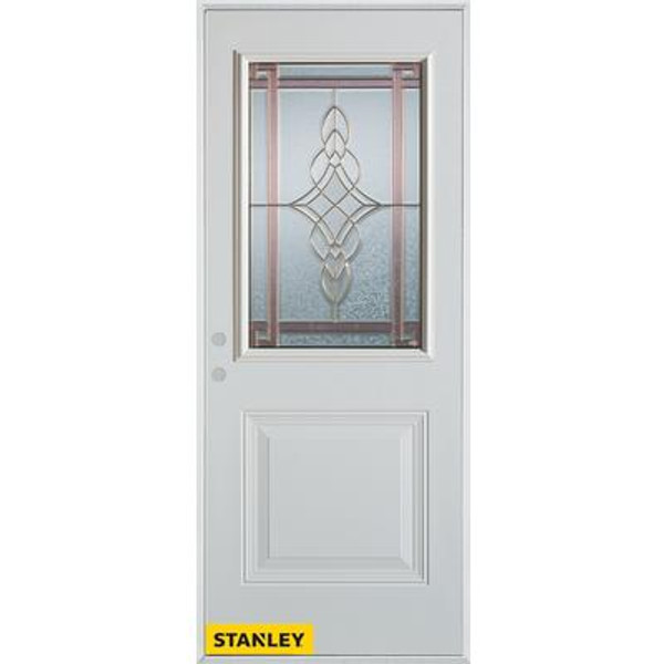 Art Deco Patina 1/2 Lite 1-Panel White 34 In. x 80 In. Steel Entry Door - Right Inswing