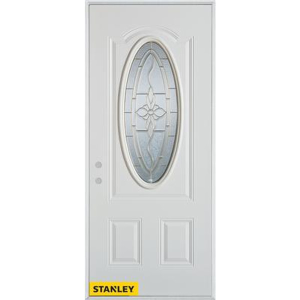 Traditional Patina Oval Lite 2-Panel White 36 In. x 80 In. Steel Entry Door - Right Inswing