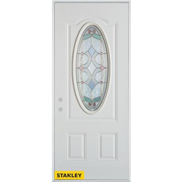 Art Deco Patina Oval Lite 2-Panel White 32 In. x 80 In. Steel Entry Door - Right Inswing