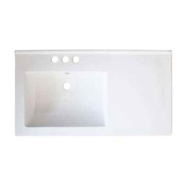 34 Inch W x 18 Inch D Wall Mount White Ceramic Top with 4 Inch o.c. Faucet Drilling