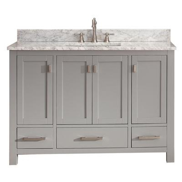 Modero 48 In. Vanity in Chilled Gray with Marble Vanity Top in Carrera White