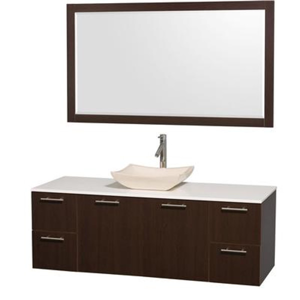 Amare 60 In. Vanity in Espresso with Man-Made Stone Vanity Top in White and Ivory Marble Sink