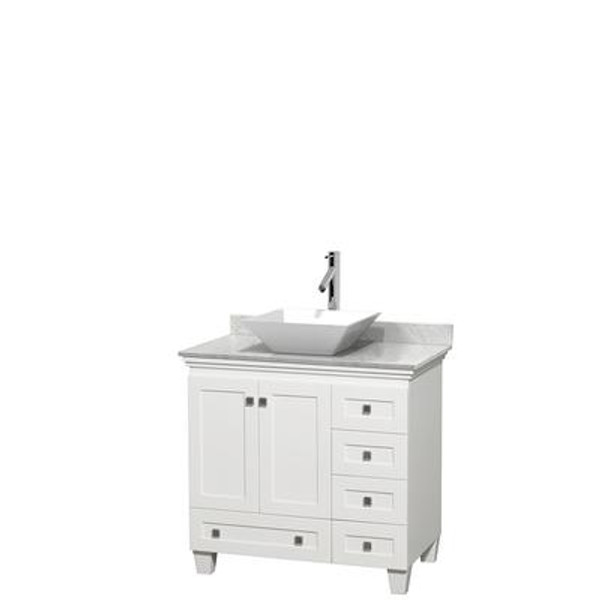 Acclaim 36 In. Single Vanity in White with Top in Carrara White with White Sink and No Mirror