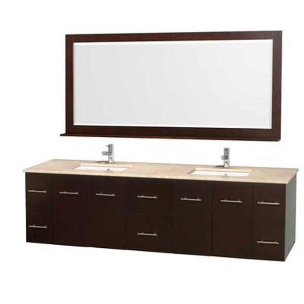 Centra 80 In. Double Vanity in Espresso with Marble Vanity Top in Ivory and Undermount Sinks