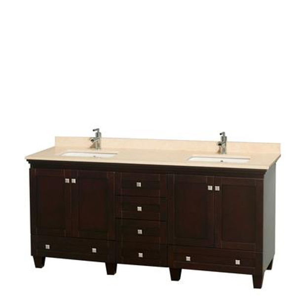 Acclaim 72 In. Double Vanity in Espresso with Top in Ivory with Square Sinks and No Mirrors