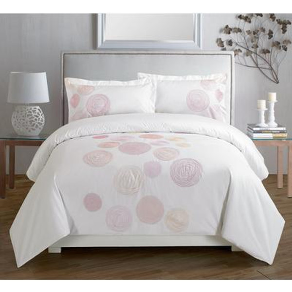 Spiral Red Embroidered Duvet Cover Set; Queen