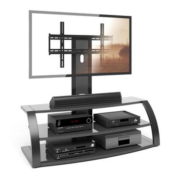 TML-506-T Malibu TV Stand with Mount and Black Metal Uprights