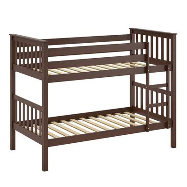 BMB-475-B Monterey Espresso Brown Stained Solid Wood Twin / Single Bunk Bed