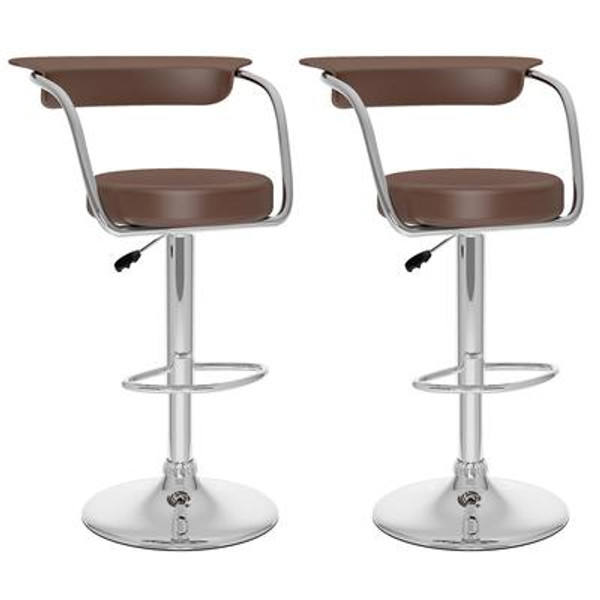 B-137-UPD Open Back Adjustable Bar Stool in Brown Leatherette; set of 2