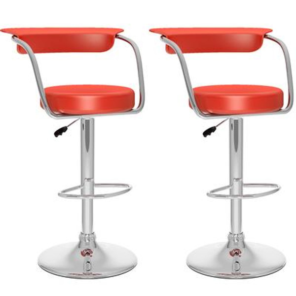 B-157-UPD Open Back Adjustable Bar Stool in Red Leatherette; set of 2