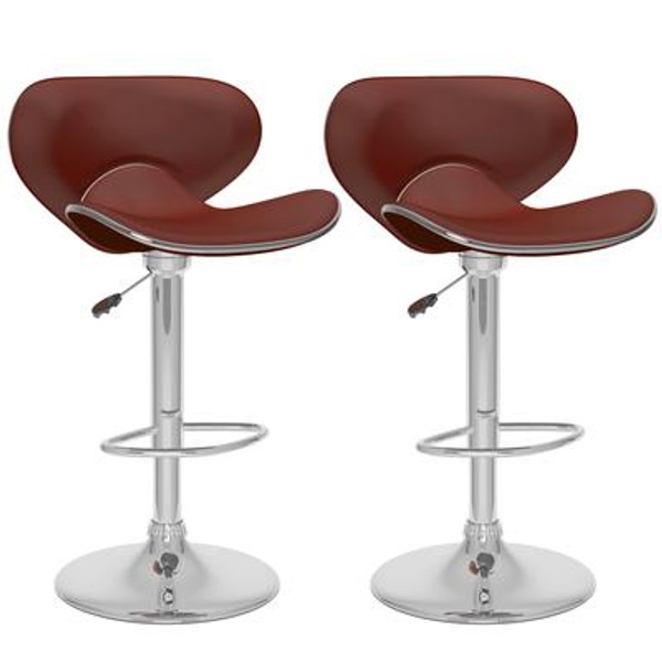 B-532-VPD Curved Form Fitting Adjustable Bar Stool in Brown Leatherette; set of 2