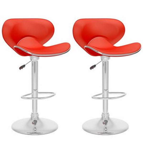 B-552-VPD Curved Form Fitting Adjustable Bar Stool in Red Leatherette; set of 2