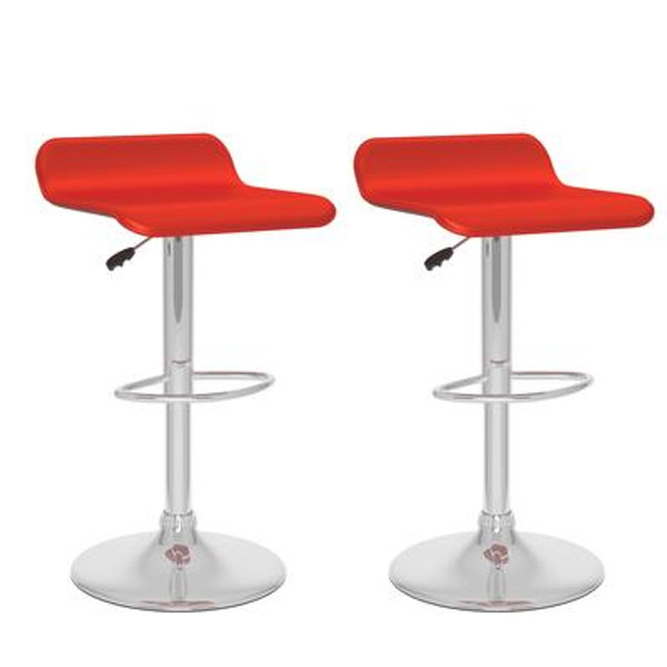 B-852-VPD Curved Adjustable Bar Stool in Red Leatherette; set of 2