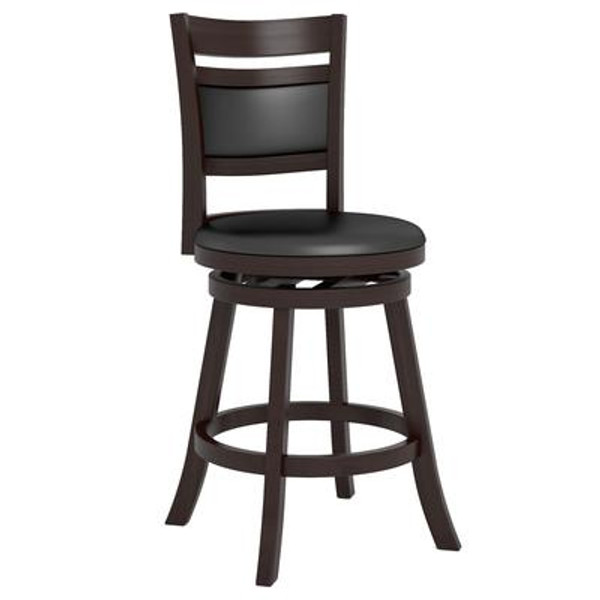 DWG-294-B Woodgrove Cushion Back 38'' Wooden Barstool in Espresso and Black Leatherette
