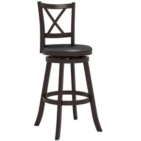 DWG-399-B Woodgrove Cross Back 43'' Wooden Barstool in Espresso and Black Leatherette