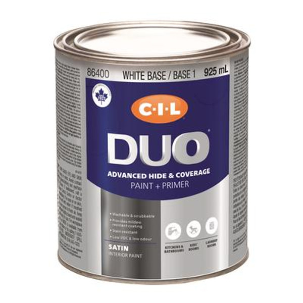 CIL DUO Interior Kitchen & Bath Satin White Base / Base 1; 925 mL