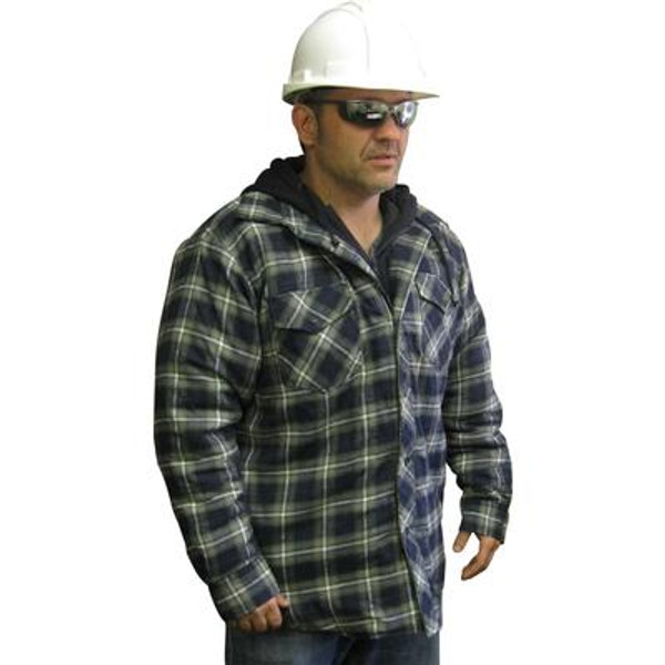 Hooded Quilted Plaid Shirt 2XLarge