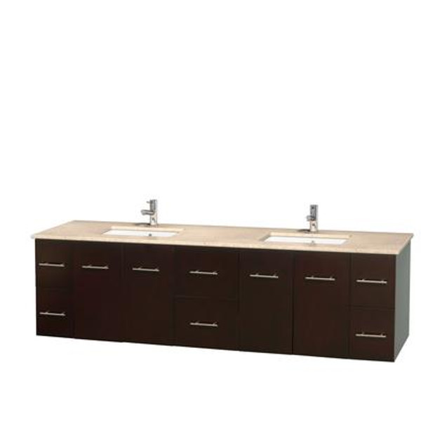 Centra 80 In. Double Vanity in Espresso with Ivory Marble Top with Square Sinks and No Mirror