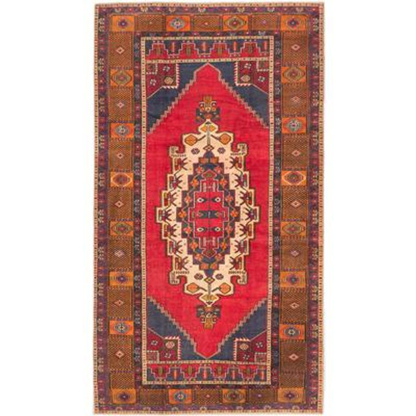 Hand-knotted Anatolian Vintage Dark Navy Red Rug - 4 Ft. 10 In. x 8 Ft. 7 In.
