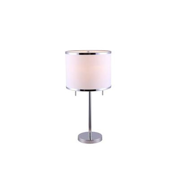 Hampton Bay HANSON 1 Light Chrome Table Lamp With White Fabric Shade