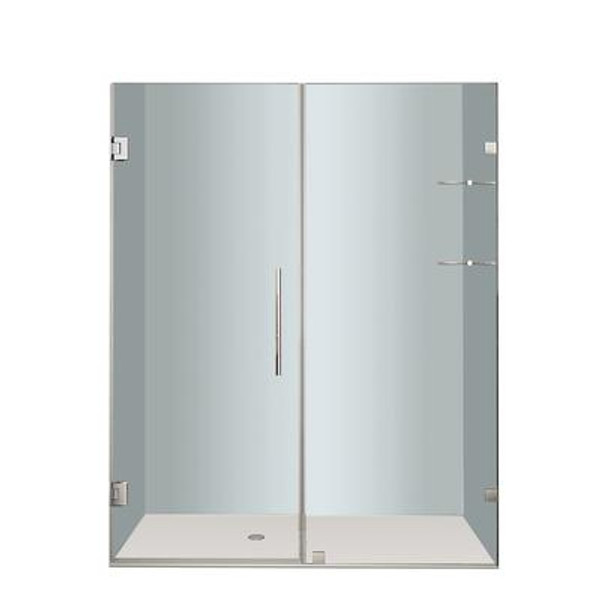 Nautis GS 60 In. x 72 In. Completely Frameless Hinged Shower Door with Glass Shelves in Chrome