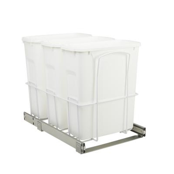22 X 14.375 X 17.313 In-Cabinet Triple Soft-Close Bottom-Mount 20 Qt. Pull-Out Trash Can