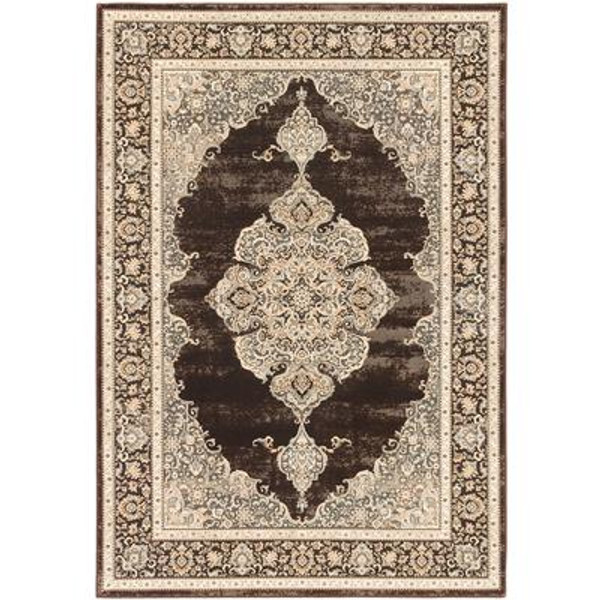 Shahrzad Kerman Cream Dark Brown Rug - 3 Ft. 11 In. x 5 Ft. 3 In.