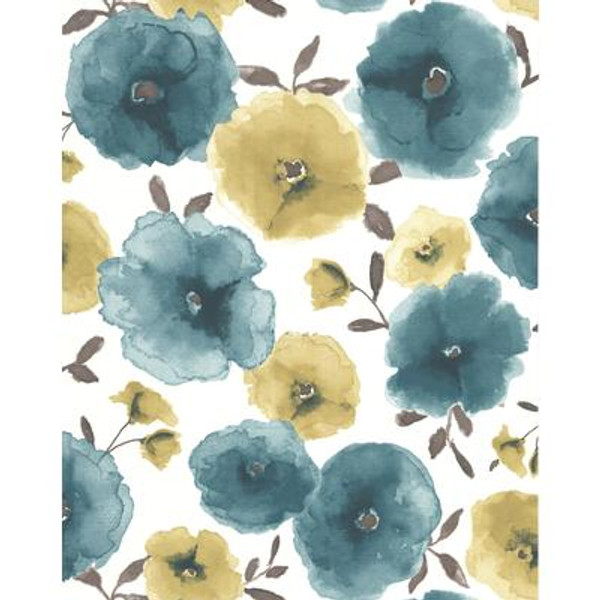 Poppies Teal Wallpaper Sample