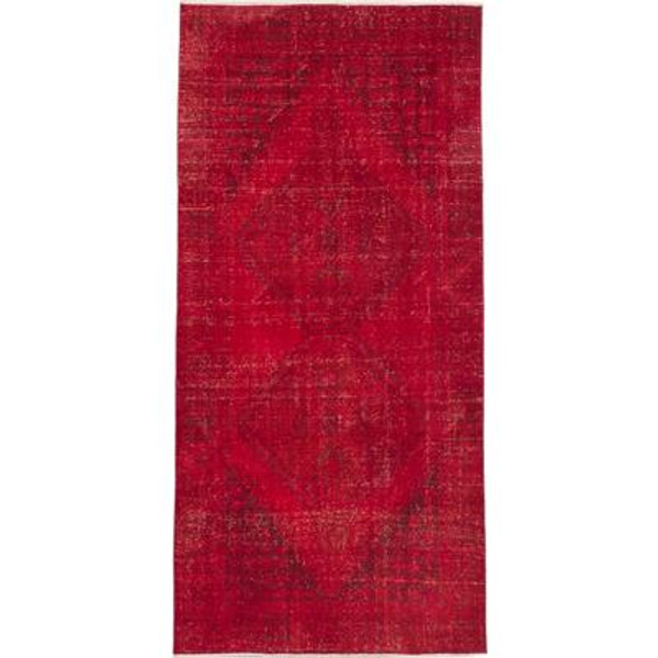 Hand-knotted Anatolian Overdyed Dark Red Red Rug - 3 Ft. 10 In. x 8 Ft. 1 In.
