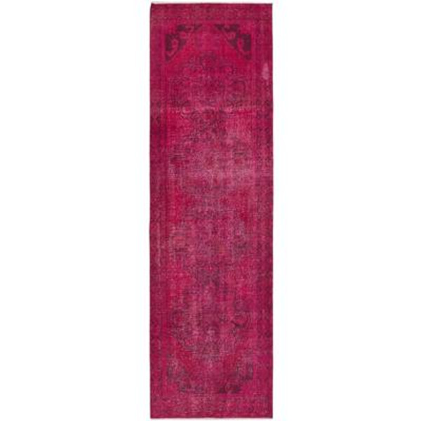Hand-knotted Anatolian Overdyed Dark Pink-Red Rug - 2 Ft. 11 In. x 9 Ft. 8 In.