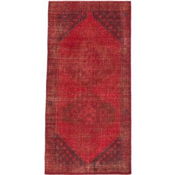Hand-knotted Anatolian Overdyed Dull Red Red&nbsp; Rug - 4 Ft. 1 In. x 8 Ft. 4 In.