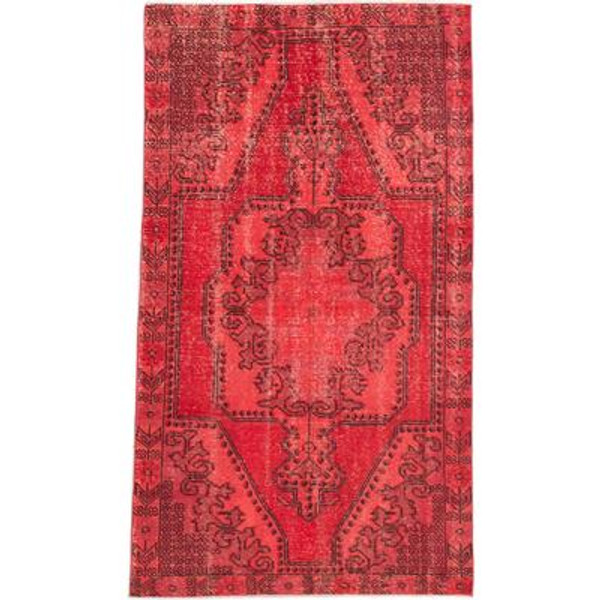Hand-knotted Anatolian Overdyed Light Red Red Rug - 4 Ft. 2 In. x 7 Ft. 3 In.