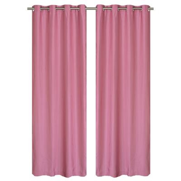 Silkana faux silk grommet curtain pair 56x88'' in Pink Bubble-gum