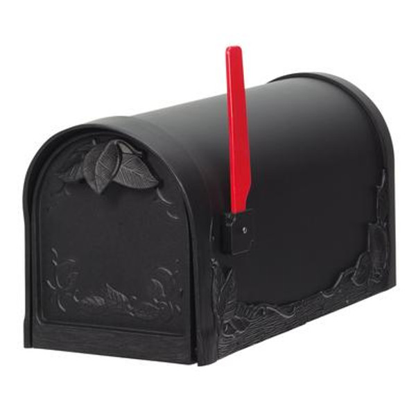 Floral Post Mount Mailbox; Black