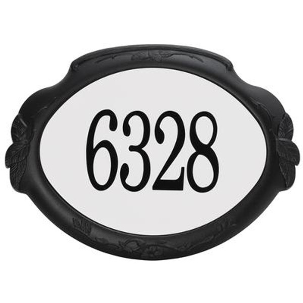 Floral Aluminum Address Plaque; Black