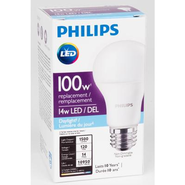 LED 14W = 100W A-Line (A19) Daylight Non-Dimmable (5000K)