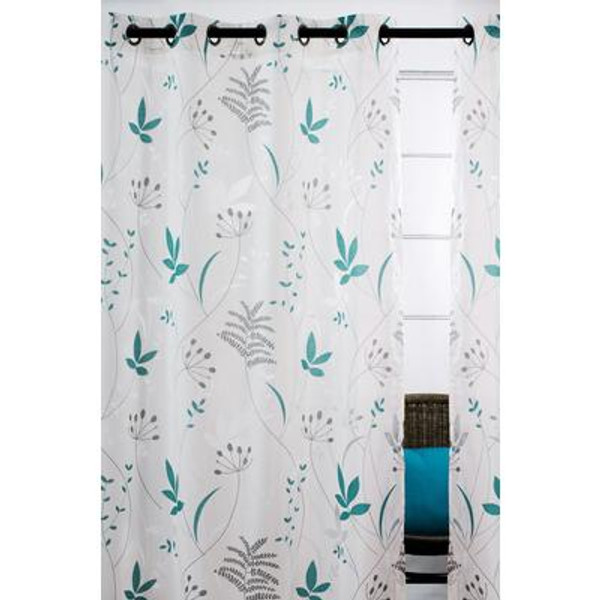 Blossom burnout leaf grommet curtain pair 52x95'' in Turquoise/Grey