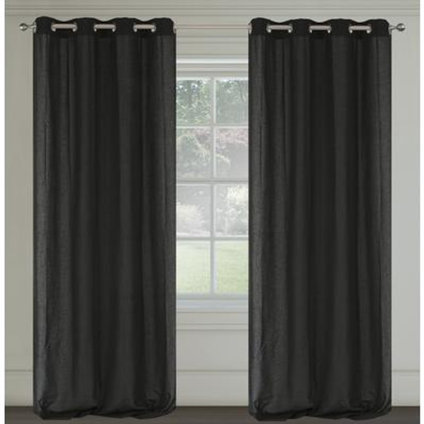 Maestro 'linen like' grommet curtain pair 54x95'' in True Black