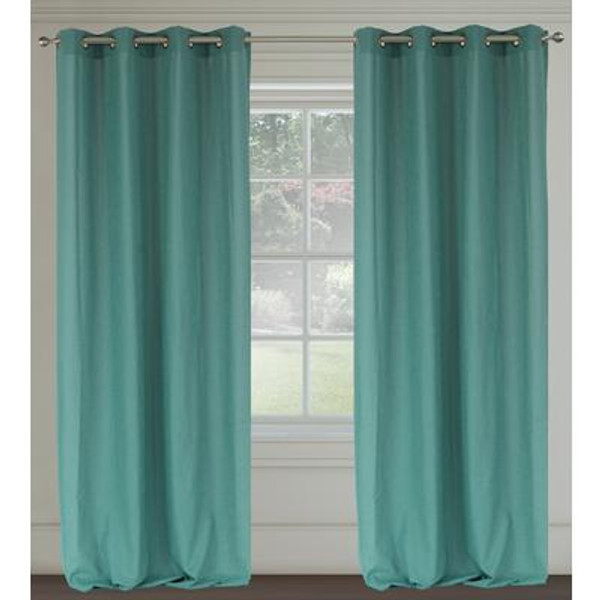 Maestro 'linen like' grommet curtain pair 54x95'' in Pool Blue