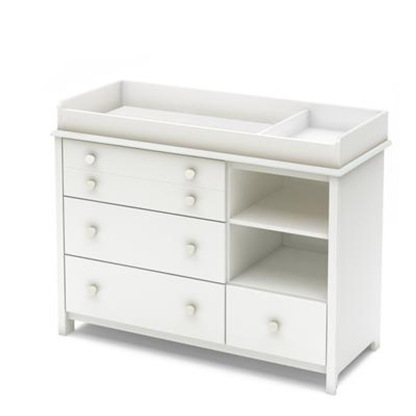 Little Smileys Changing Table with Removable Changing Station and Shelving Unit with Drawers; Pure White