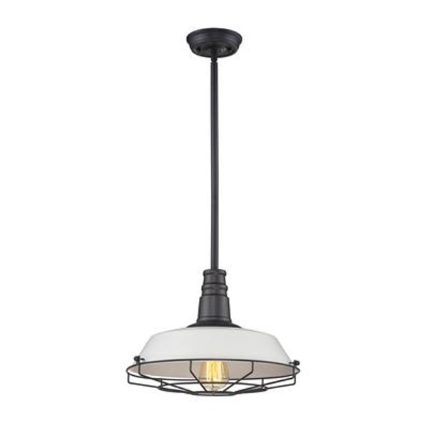 Warehouse Pendant 1 Light Pendant In Oil Rubbed Bronze/White