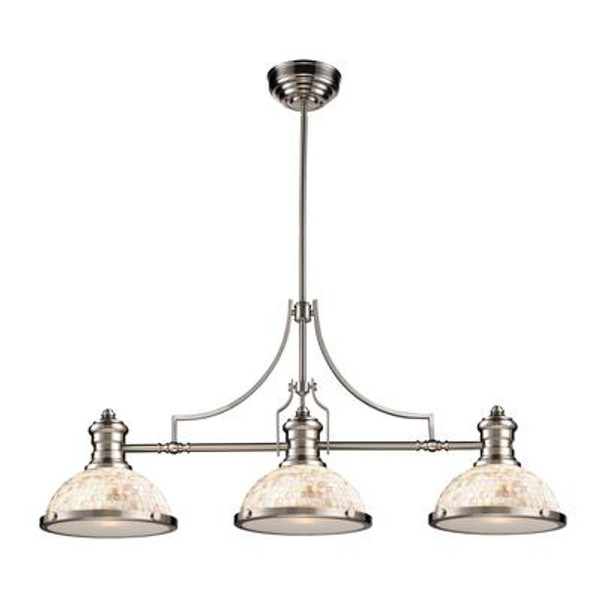 Chadwick 3-Light Island Light In Satin Nickel With Cappa Shell