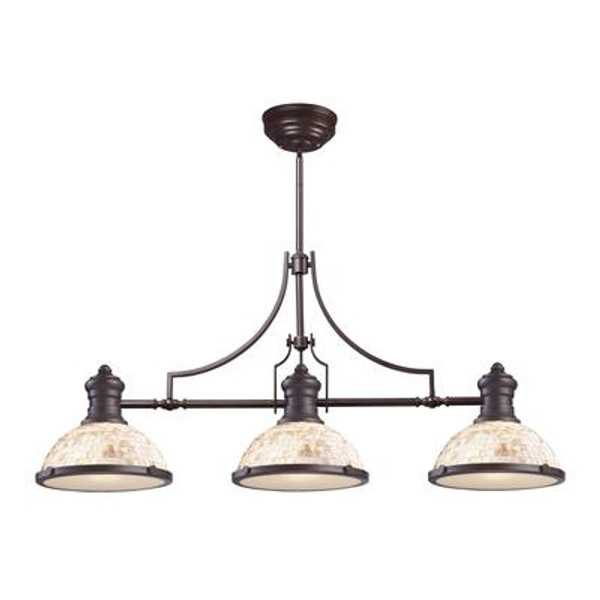 Chadwick 3-Light Island Light In Oiled Bronze With Cappa Shell