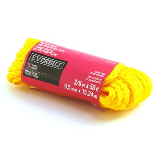 3/8 Inch  x 50 Feet  POLYPROPYLENE HOLLOW CORE YELLOW