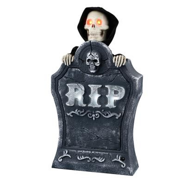 Rising Reaper Tombstone With LED Illumination; Halloween Sound Effects And Try-Me Feature - Requires 3 ''AA'' Batteries