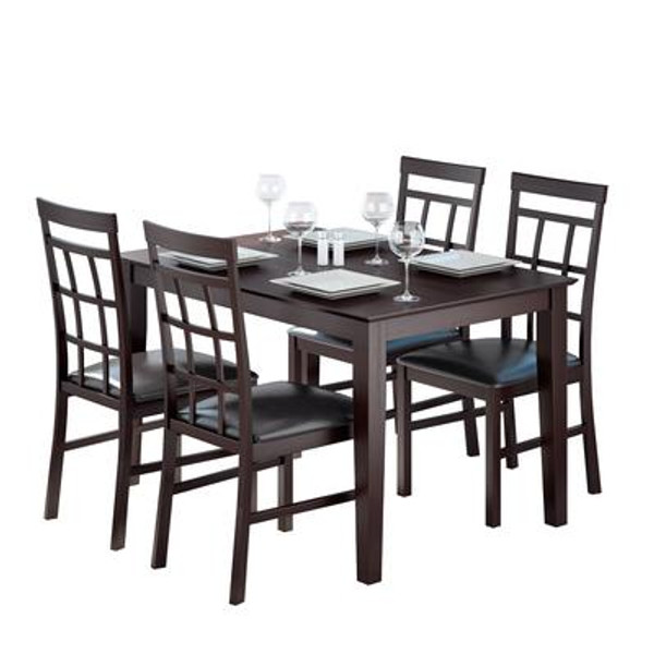 Dining Collection 5pc Dark Cocoa Dining Set With Lattice Back Chairs - Chocolate Black Leather
